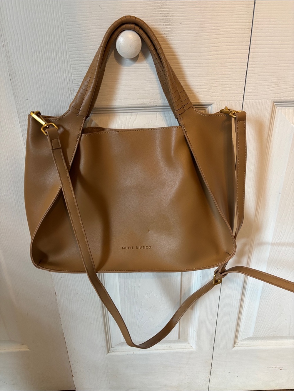 Melie Biianco Tan Shoulder Tote with Detachable Strap & Insert